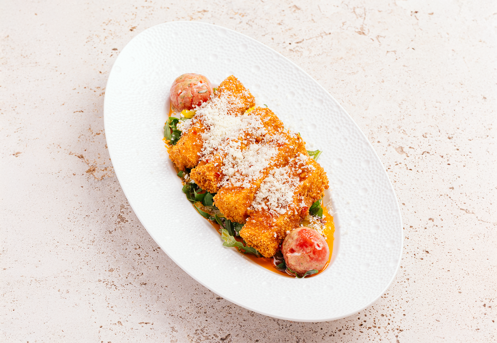 Crispy eggplant with stracciatella cheese