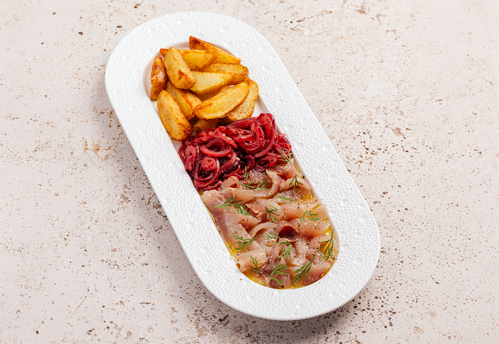 Marinated whitefish with confit potatoes