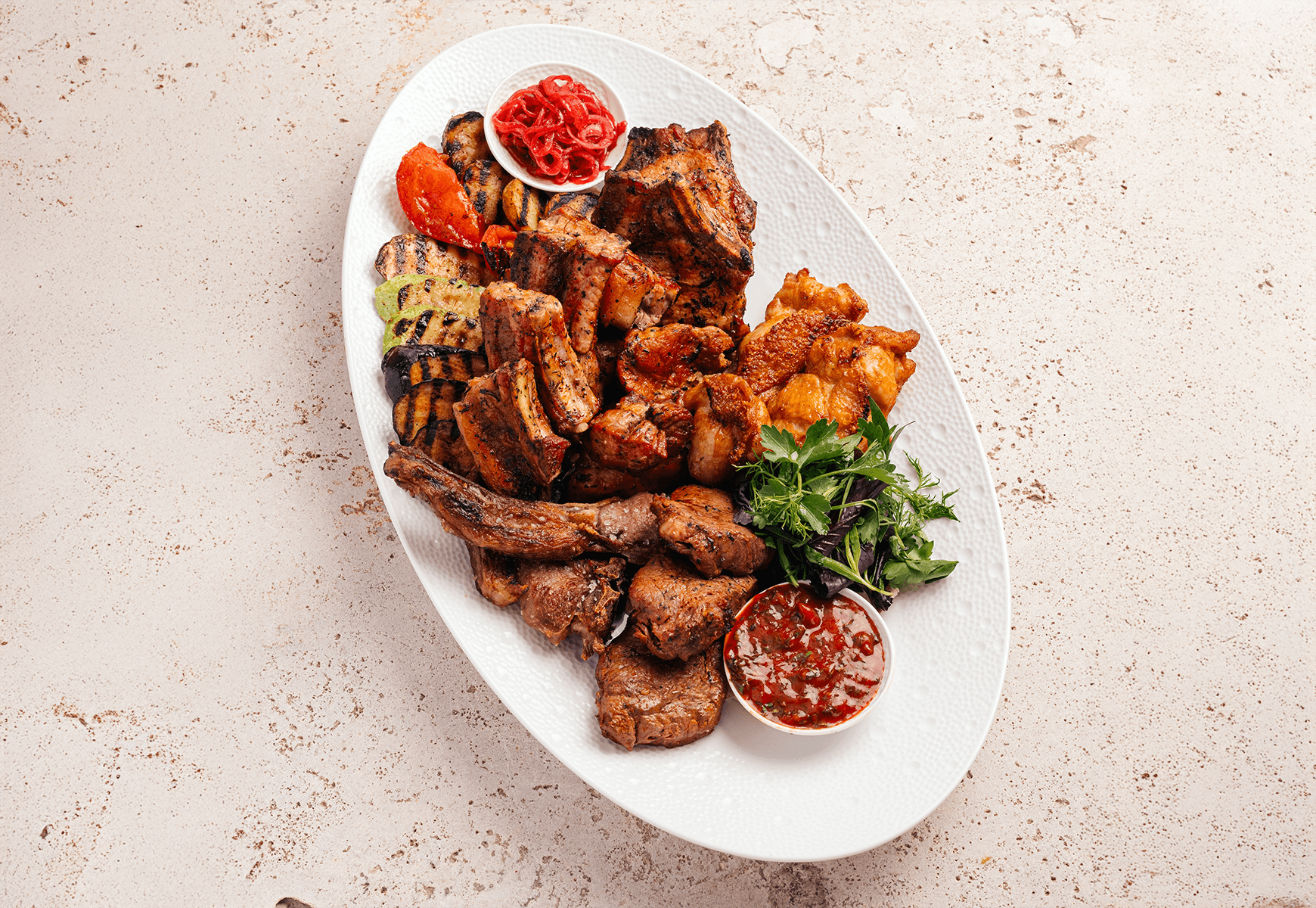 Grilled meat set with vegetables