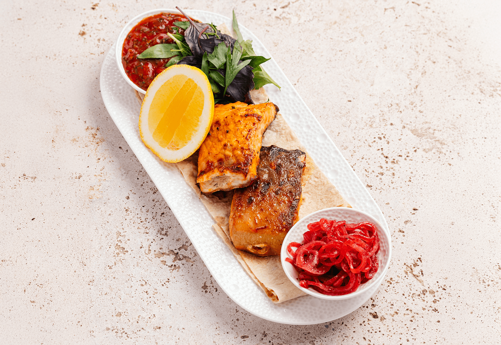 Grilled sturgeon