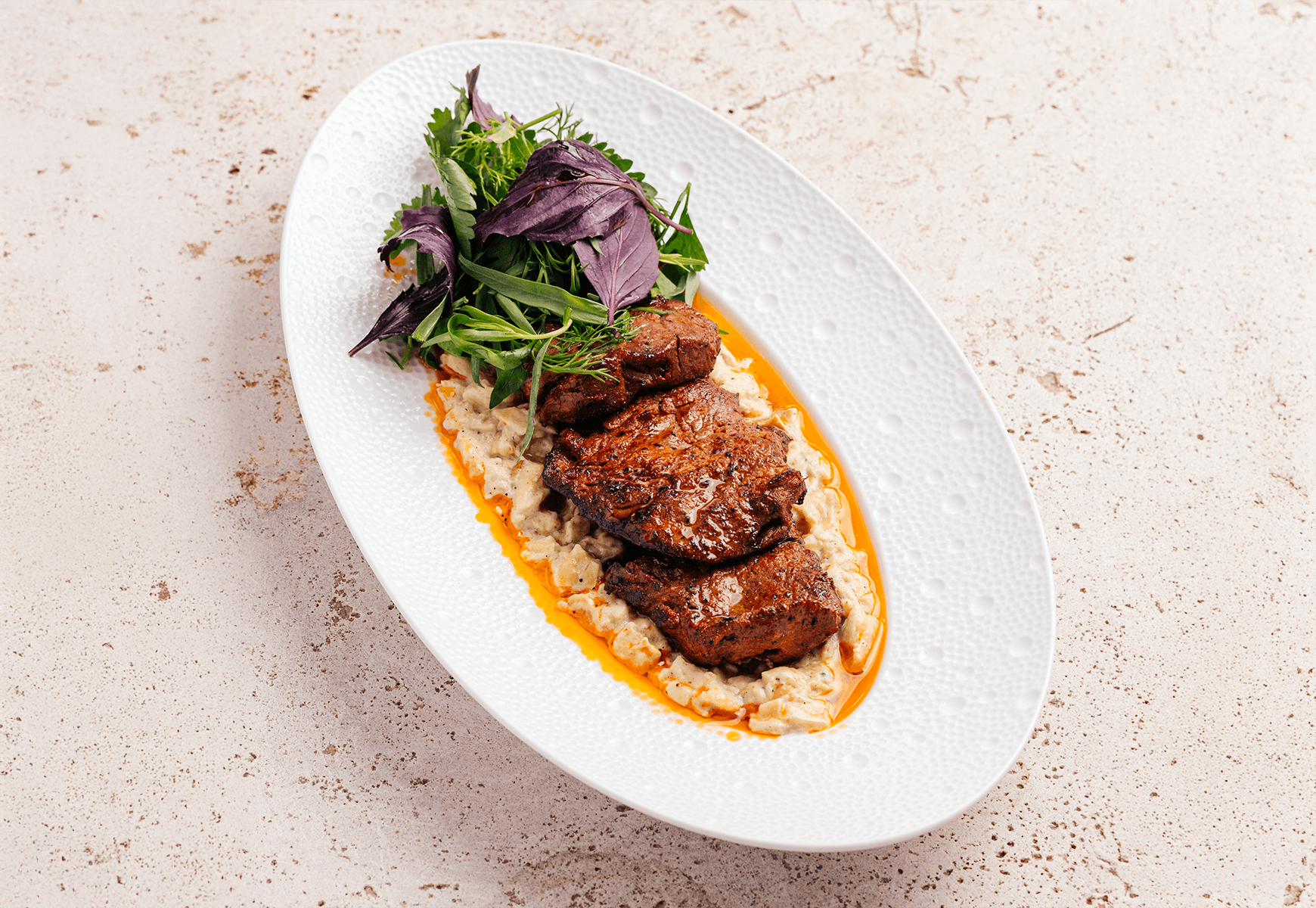 Veal suki with eggplant purée