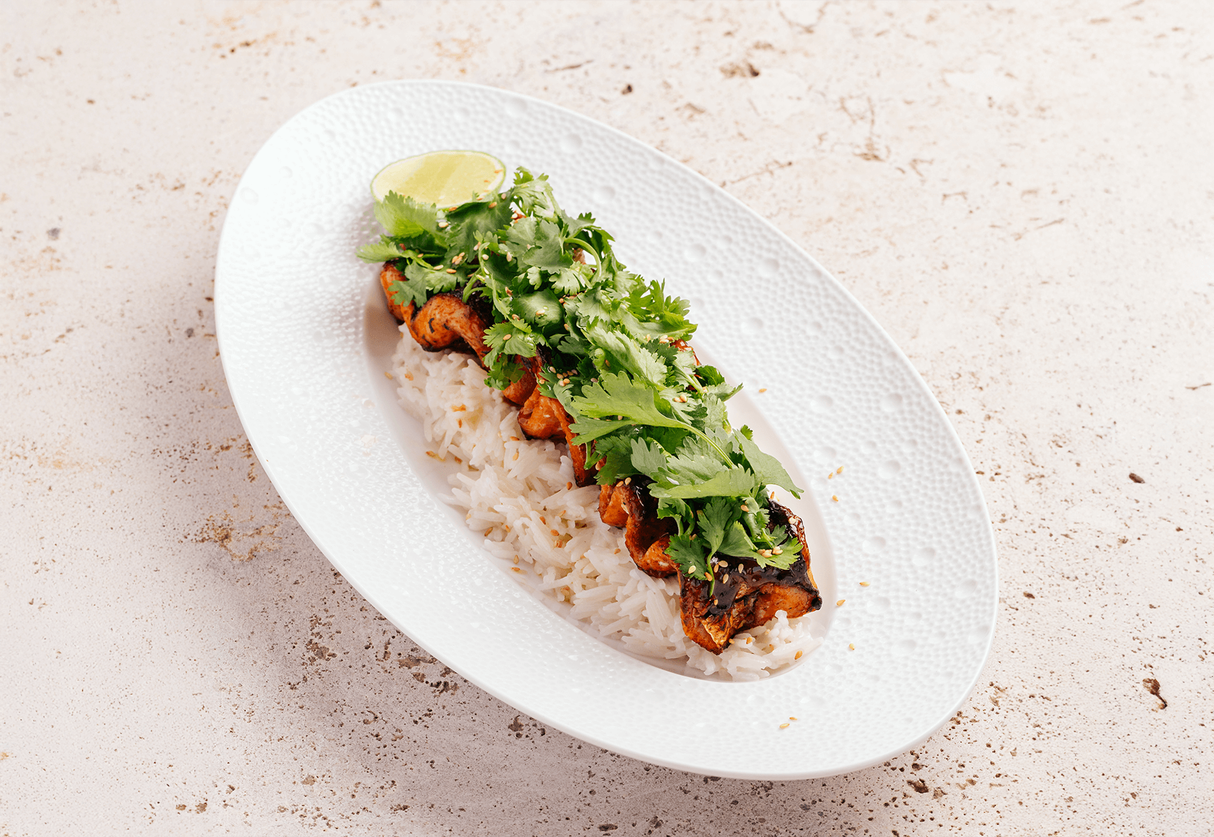 Whitefish with teriyaki sauce and rice